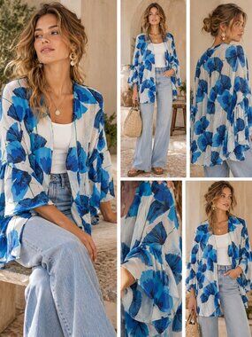 L.I.B Kimono Tunic Blouse Poncho Duster Top Women One Size